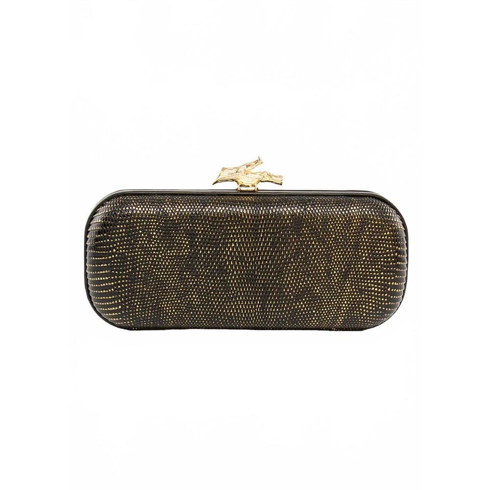 NEW MARIA OLIVER women's emilia lizard clutch bag in gold
